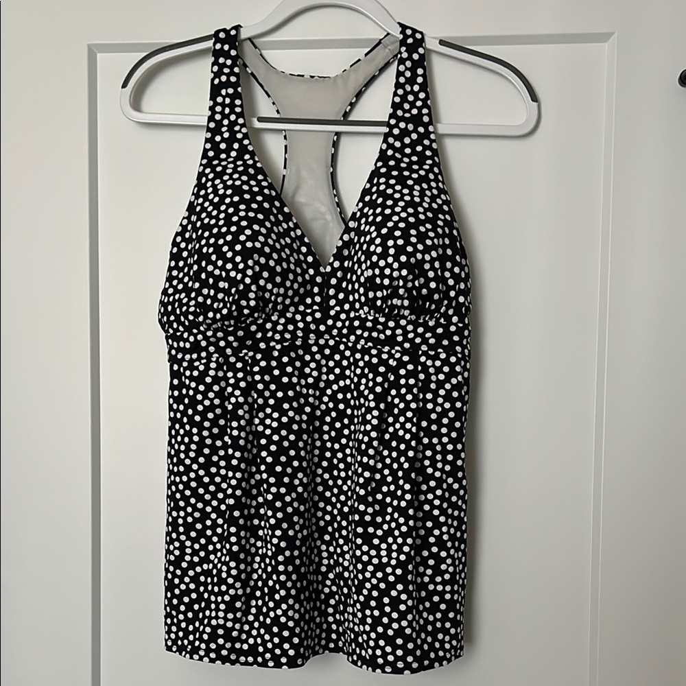 Lands' End Black and White Polka Dot Racer Back Tankini Top